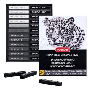 PANDAFLY Compressed Graphite Charcoal Sticks, 24 Pieces Black & White Vine Charcoal Sticks for Drawing, Sketching, Shading, Charcoal Drawing Set for Beginners & Pro Artists