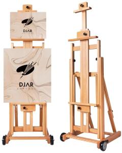 DJAR Large H-Frame Easel, Versatile Adjustable Beech Wood Studio Easel for Painting, Movable and Tilting Flat Heavy-Duty Floor Easel Stand for Artist, Hold 1 or 2 Canvases up to 78", Natural