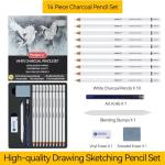 PANDAFLY White Charcoal Pencils Set, Professional 14 Piece Charcoal Pencils for Drawing, Sketching, Shading, Blending, White Chalk Pencils for Kid, Beginners & Pro Artists