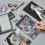 PANDAFLY White Charcoal Pencils Set, Professional 14 Piece Charcoal Pencils for Drawing, Sketching, Shading, Blending, White Chalk Pencils for Kid, Beginners & Pro Artists