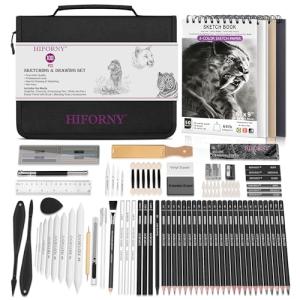 HIFORNY 100 PCS Drawing Set Sketching Kit,Sketch Pencils Art Supplies with Graphite,Charcoal,Blending Tools & Accessories,Portable Zippered Travel Case for Artists & Beginners