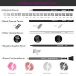 HIFORNY 100 PCS Drawing Set Sketching Kit,Sketch Pencils Art Supplies with Graphite,Charcoal,Blending Tools & Accessories,Portable Zippered Travel Case for Artists & Beginners