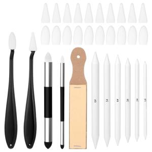 31PCS Blending Stumps and Tortillions Paper Art Blenders Sketch Drawing Tools with Sandpaper Sharpener, Wipe Scraper, Mixing Sponge Pen and Sponge Replacement Head for Artists, Drawing, Shading