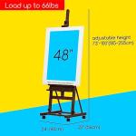 MEEDEN Large Studio Artist Easel, Holds Max Canvas 48", Solid Beech Wood H-Frame Easel with Large Storage Tray, Adjustable Art Painting Easel Stand with Wheels for Beginners & Artists, Walnut