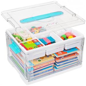 Gifhomfix 24QT Large Plastic Craft Organizers and Storage, Clear Art Supply Organizer with Removable Tray and Dividers, Crafting Box Container with Handle for Kids Toy, Sewing, Book, Crayon, Medicine