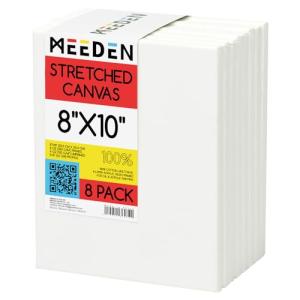 MEEDEN Stretched Canvas, 8 × 10 Inch, Pack of 8, Blank White Canvases for Painting, 100% Cotton, 9 oz Gesso-Primed, Pre-Stretched Canvas for Acrylic Oil Pouring & Airbrushing Painting