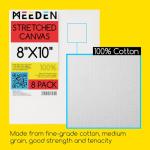 MEEDEN Stretched Canvas, 8 × 10 Inch, Pack of 8, Blank White Canvases for Painting, 100% Cotton, 9 oz Gesso-Primed, Pre-Stretched Canvas for Acrylic Oil Pouring & Airbrushing Painting