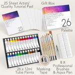 CHROMATEK Watercolor Paint Set - 62 Piece Kit for Adults, Beginner & Professional Artists - 26 Tubes (12ml), 25 Pages Sketch Pad, 8 Painting Brushes, Aquapen, Palette, Masking Tape - Art Supplies