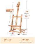 DJAR 25" Mini H-Frame Art Easel, Adjustable Beech Wood Tabletop Wooden Easel for Painting, Portable Painting Display Drawing Stand for Teens, Adults, Students, Natural