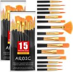 AROIC Acrylic Paint Brush Set,2pack/30pcs Nylon Hair Oil Watercolor Rock Face Painting Artist Paint Brushes, 15 Sizes Paint Brush Set for All Purposes Kids Adult Arts Painting Brush Supplies.