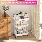Goovilla 3 Tier Rolling Utility Cart Organizer with Removable Drawer, Stable and Sturdy White Rolling Storage Carts with 2 Lockable Wheels for Bathroom, Kitchen, Snack, Craft, Makeup, Baby Essentials
