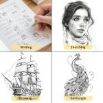 XWT 12+1 Fineliner Drawing Art Pens, Black Waterproof Pigment Ink Set for Artists, Sketching, Manga, Watercolor, Calligraphy, and Detail Outlining Archival Quality Inking Markers