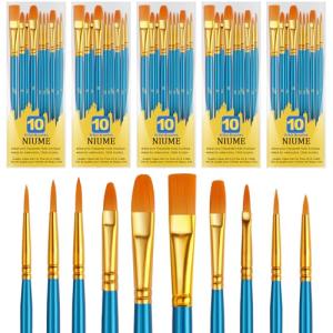 Acrylic Paint Brushes Set, 50Pcs Round Pointed Tip Artist Paintbrushes for Acrylic Painting Oil Watercolor Canvas Boards Rock Body Face Nail Art, Halloween Pumpkin Ceramic Crafts Supplies，Blue
