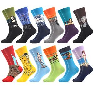WeciBor Men's Colorful Funny Famous Art Cotton Crew Socks, 12 Pack Multicolor Oil Painting, Size 10-13