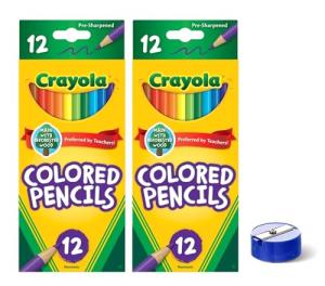 Generic Colored Pencils 12ct 2pk, Assorted Colors, Pre-Sharpened + Bonus Sharpener (Color May Vary) - Vibrant Colors for Art & School Projects