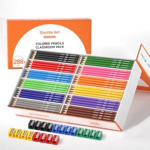 Shuttle Art 288 PCS Colored Pencils Bulk, 12 Assorted Colors, Pre-sharpened Colored Pencils for Kids with Sharpeners, Bulk Pack School Supplies for Teachers & Students