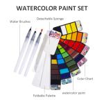 Watercolor Paint set – 42 Assorted Colors with 3 Brushes – Perfect Foldable Watercolor Field Sketch Set for Outdoor Painting –Travel Pocket Watercolor Kit