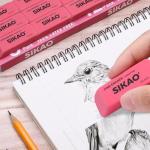 Sikao Pink Erasers 12 Pack Pencil Erasers for Kids, Pink Bevel Eraser Latex Free, Rubber Erasers Bulk, Art Eraser for Drawing, Classroom Essentials for Students Teachers, Office School Supplies