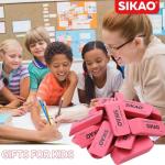 Sikao Pink Erasers 12 Pack Pencil Erasers for Kids, Pink Bevel Eraser Latex Free, Rubber Erasers Bulk, Art Eraser for Drawing, Classroom Essentials for Students Teachers, Office School Supplies