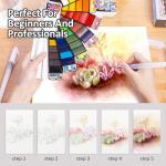 Watercolor Paint set – 42 Assorted Colors with 3 Brushes – Perfect Foldable Watercolor Field Sketch Set for Outdoor Painting –Travel Pocket Watercolor Kit