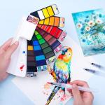 Watercolor Paint set – 42 Assorted Colors with 3 Brushes – Perfect Foldable Watercolor Field Sketch Set for Outdoor Painting –Travel Pocket Watercolor Kit