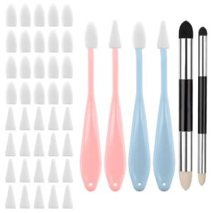 Rvtzx 46pcs Art Blending Stump Sketch Drawing Tools, Double Headed Drawing Art Blender Pencil Sketch Scraper Tools with Sponge Head Washable Sketch Rubbing Sponge for Blending Lightening and Highlight