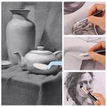 Rvtzx 46pcs Art Blending Stump Sketch Drawing Tools, Double Headed Drawing Art Blender Pencil Sketch Scraper Tools with Sponge Head Washable Sketch Rubbing Sponge for Blending Lightening and Highlight