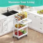 SUNALLY 3 Tier Rolling Cart with Drawer, Bathroom Storage Organizer with 2 Lockable Wheels, Multifunctional Rolling Storage Cart for Bathroom, Kitchen, Office, Craft, Makeup, Baby Essentials, White