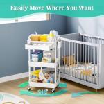 SUNALLY 3 Tier Rolling Cart with Drawer, Bathroom Storage Organizer with 2 Lockable Wheels, Multifunctional Rolling Storage Cart for Bathroom, Kitchen, Office, Craft, Makeup, Baby Essentials, White