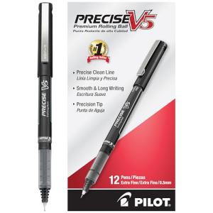 Pilot Precise V5 Rollerball Pens, Extra Fine Point 0.5 mm Black Pens, Black, Pack of 12 - Ideal for School, Journaling & Office Writing
