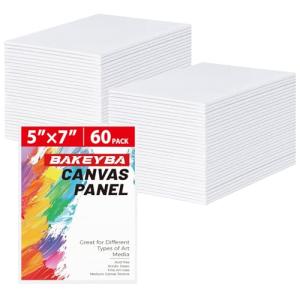 BAKEYBA Small Painting Canvas Boards 60 Pack 5x7 Inch Kids Canvas Panels Blank White 100% Cotton for Acrylics Oil Watercolor Tempera Paints Art Class Supplies