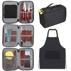 42 Pcs Pottery Tools Pottery Sculpting Tool, Potterys Kit, Clay Sculpting Tools, Ceramics Tool Set with Carrying Case Bag and Apron, for Potterys Wheel, DIY Arts and Crafts