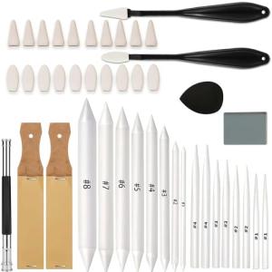 43 Pcs Blending Stumps for Drawing Tortillions Blending Sticks Paper Art Blenders Sketch Drawing Tools with Wipe Scrapers Rub Sponge Kneaded Eraser for Charcoal Sketching Shading