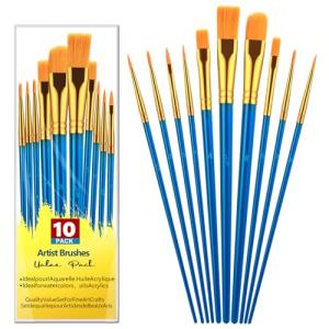 10Pcs Paint Brushes Kids Paintbrushes Bulk Nylon Hair Artists Acrylics Paint Brush with Handle for Oil Watercolors, Face Nail Arts, Miniature Detailing Painting, Blue