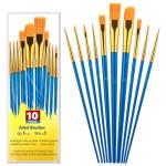 10Pcs Paint Brushes Kids Paintbrushes Bulk Nylon Hair Artists Acrylics Paint Brush with Handle for Oil Watercolors, Face Nail Arts, Miniature Detailing Painting, Blue