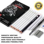 Brusarth White Charcoal Pencils Set - 12 Piece Sketch Highlight White Pencils Set for Drawing, Sketching, Shading, Blending, Artist Pencils for Artists, Professionals or Beginners