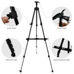 RRFTOK Easel Stand for Sign and Painting - Metal Tripod Adjustable Art Easels for Display Canvases Height from 17 to 66 Inch - Carry Bag for Table-Top/Floor Drawing and Displaying with Black