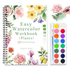 Watercolor Workbooks, 16 Colors Water Color Books Paint Set for Adults, Watercolor Coloring Book for Beginners, Water Color Workbook, 15 Beautiful Paintings for Beginners (Plants)
