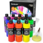 Shuttle Art 12 Colors Acrylic Paint, 250ml/8.45oz Bottles Acrylic Paint Set, Rich Pigments, Bulk Painting Supplies for Artists, Beginners and Kids Painting on Rocks Crafts Canvas Wood