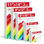 Simetufy 10 Pcs Stretched Canvas for Painting Multi Size 2 of Each 4x4, 5x7, 8x10,9x12, 11x14, 380g/m2 Heavy-Weight Art Canvas 5/8" Profile for Oil Paint, Acrylic Pouring