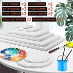 24 Pack Canvases for Painting with 4"x4", 5"x7", 8"x10", 9"x12", 11"x14", 12"x16", Round Canvas with 12"x12", 8"x8", 3 of Each, Painting Canvas for Oil & Acrylic Paint.