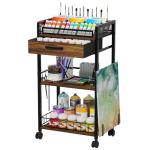 Homsorout 3 Tier Rolling Cart - Metal Utility Cart with Storage Drawer and Wheels, Versatile Art & Craft Organizer for Home, Office, or Studio Ideal for Storing Brushes, Paints, and Supplies Brown