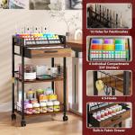 Homsorout 3 Tier Rolling Cart - Metal Utility Cart with Storage Drawer and Wheels, Versatile Art & Craft Organizer for Home, Office, or Studio Ideal for Storing Brushes, Paints, and Supplies Brown