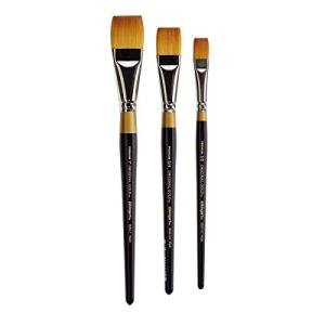KINGART Premium Original Gold 9550 Series 3 pc. WASH Brush Set, Synthetic Golden Taklon for Acrylic, Watercolor & Oil, Short Handle, 3 Sizes: 1/2, 3/4, 1"