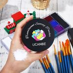 UCANBE Athena Face Body Paint Oil Palette + Translucent Setting Powder + 10PCS Brushes Set, Professional Non Toxic Face Painting Pallet Kit for Halloween SFX Cosplay Clown Makeup for Women Adults