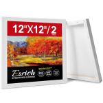 ESRICH Stretched Canvas for Painting 12x12 Inch, 2 Pack Blank Canvas -5/8 in Profile Primed Cotton White Canvases for Painting for Oil & Acrylic Paint