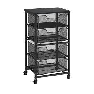 Rolling Cart with Drawers, 4-Drawer Storage Cart on Wheels with Wooden Top, Metal Utility Cart with Storage Drawers, Craft Storage Art Cart for Classroom, Office, Kitchen, Bedroom