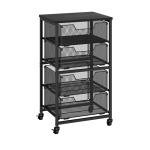 Rolling Cart with Drawers, 4-Drawer Storage Cart on Wheels with Wooden Top, Metal Utility Cart with Storage Drawers, Craft Storage Art Cart for Classroom, Office, Kitchen, Bedroom