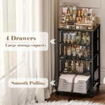 Rolling Cart with Drawers, 4-Drawer Storage Cart on Wheels with Wooden Top, Metal Utility Cart with Storage Drawers, Craft Storage Art Cart for Classroom, Office, Kitchen, Bedroom