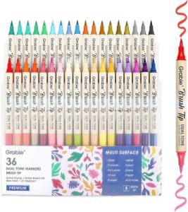 Grabie 72 Colors Paint Markers, Dual-Color Acrylic Pens with 36 Brush Tips, Double Tipped for Rocks & Art Supplies